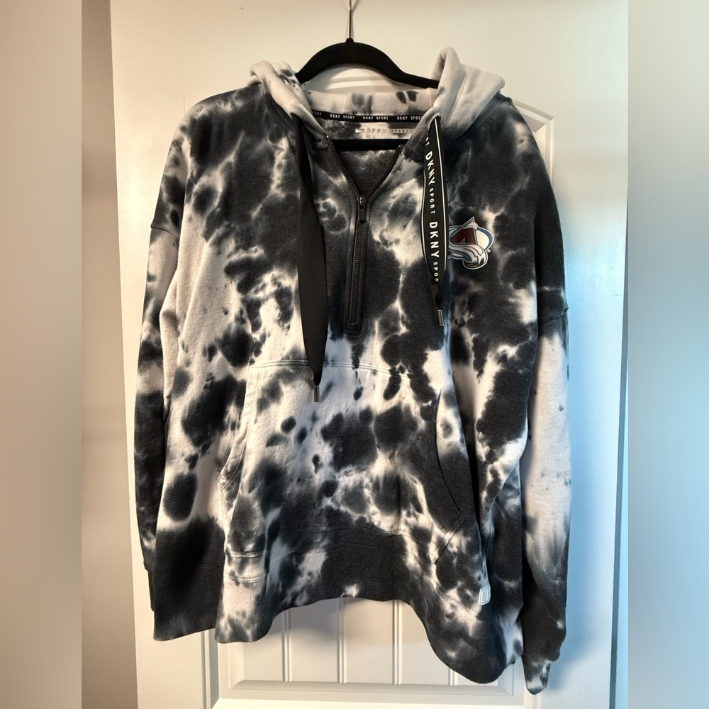 DKNY Colorado Avalanche Black and White Tie-Dye Zip Hoodie